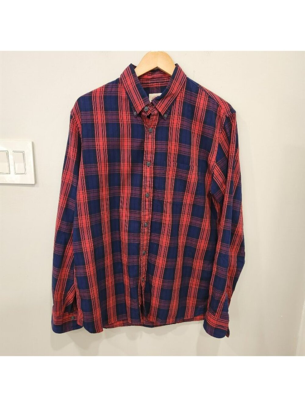 Brooks Brothers Red Fleece Men L Flannel Button Shirt Blue Red Plaid Button Down